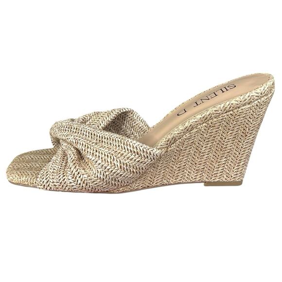 Silent D X Anthropologie Katie Raffia Tan Leather Wedge Sandals Size 37 US 6.5 - Picture 3 of 11